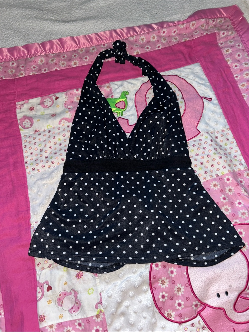 Longitude Black and White Polka Dot Swim Halter Top